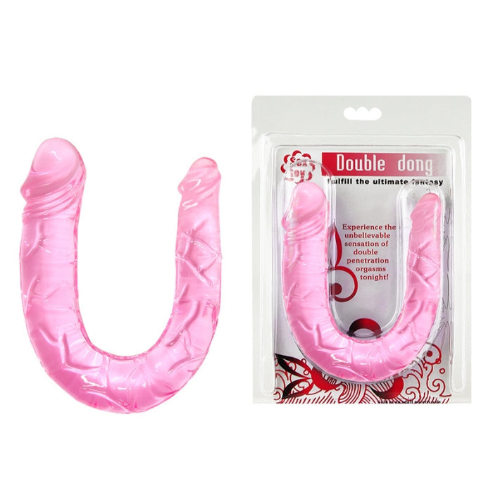 U-shaped pink silicone double dildo for glorious 2-in-1 stimulation with textured surface