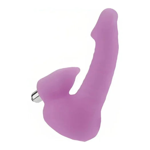 Purple silicone double trouble vibrating teaser with metallic silver connector for dual stimulation and flexible body use