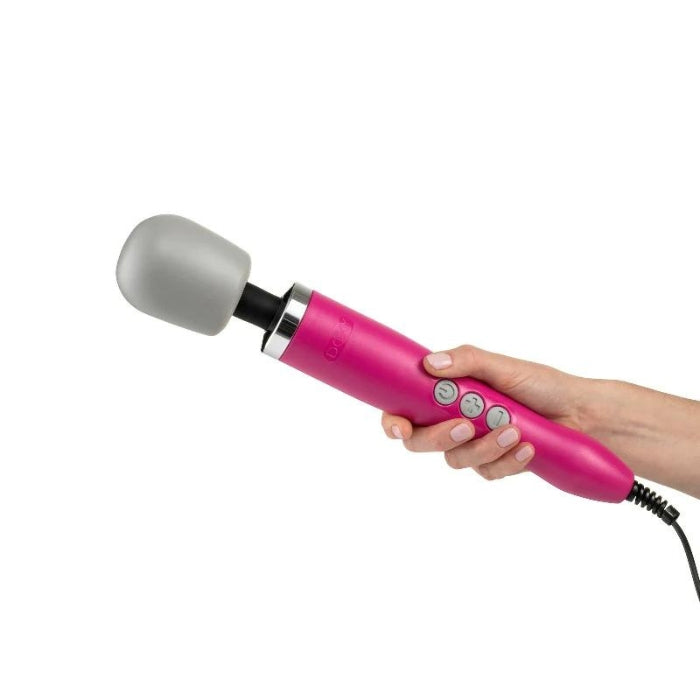 Pink Doxy Wand Massager with gray rounded head for powerful relaxation and relief