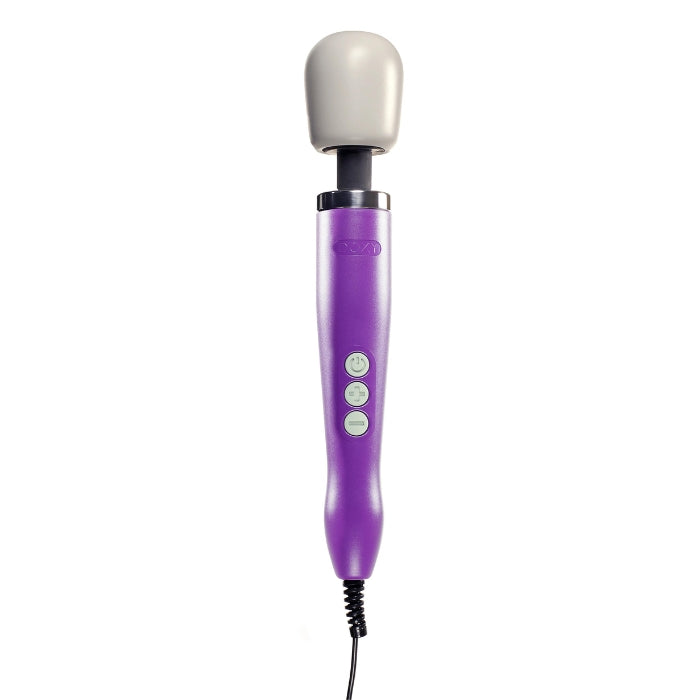 Purple Doxy Wand Massager with white head and control buttons for powerful relaxation