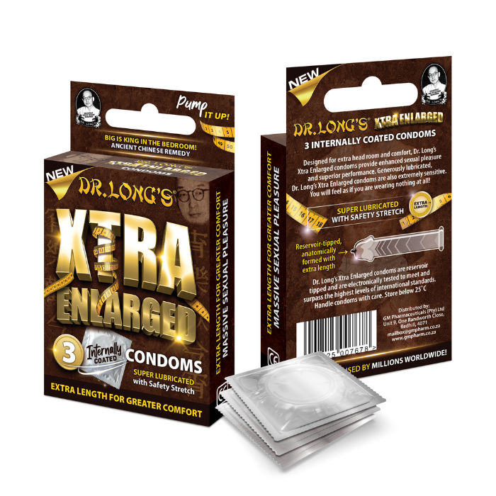 Dr. Longs enlarged condoms for average size men with extra length (3 pack)