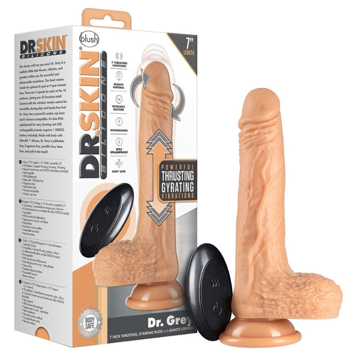 Lady Jane Adult Sex Shop | Dr Skin Dr Grey Thrusting 7inch Dildo - Light