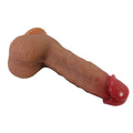 Tan Duvall Bendable 7.6 inch light dildo with red tip and suction cup base
