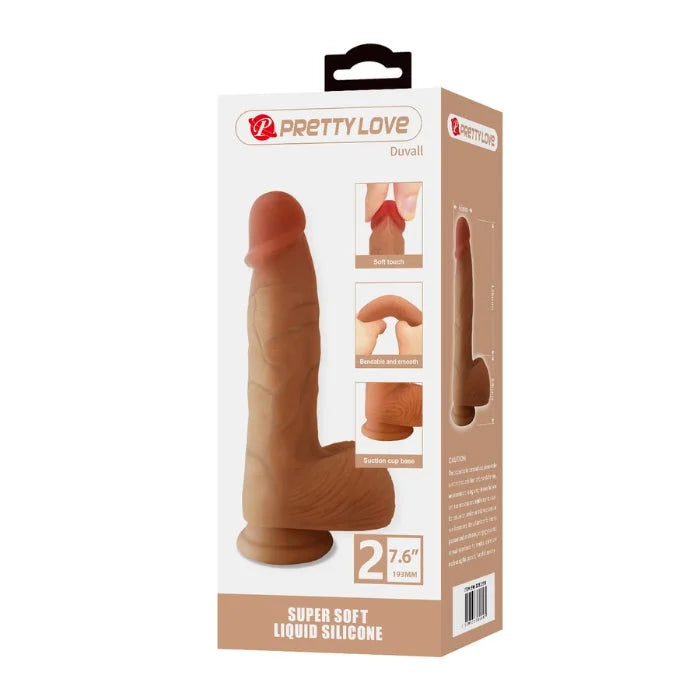 Prettylove Duvall Bendable 7.6 inch super soft dildo with suction cup base