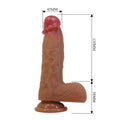 Tan Duvall Bendable 7.6 inch light dildo with red tip and suction cup base