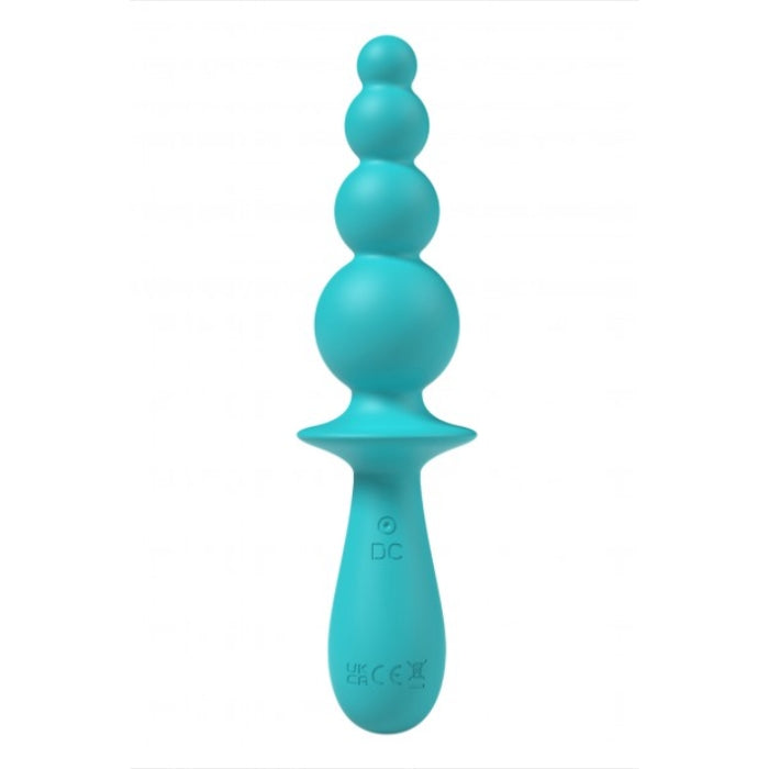 Teal silicone vibrating anal beads with tapered handle and graduated spheres by Evajane Party Up Vibrating Anal Beads Blue