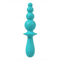 Teal silicone vibrating anal beads with tapered handle and graduated spheres by Evajane Party Up Vibrating Anal Beads Blue
