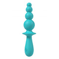 Teal silicone evajane party up vibrating anal beads with rounded beads and power button on handle
