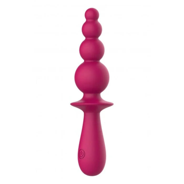 Evajane party up vibrant magenta silicone vibrating anal beads with stacked rounded beads and smooth handle with power button