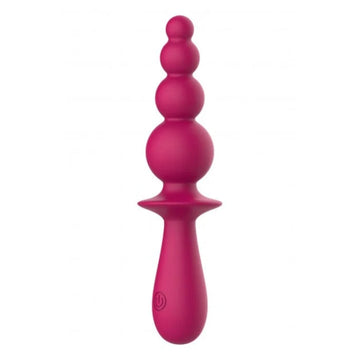 Evajane party up vibrant magenta silicone vibrating anal beads with stacked rounded beads and smooth handle with power button