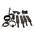 Everything bondage 12 piece kit black with black leather restraints fur lined pvc cuffs faux fur whip and rope