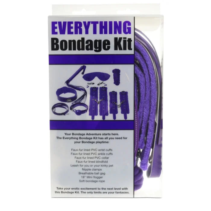 Everything bondage 12 piece kit purple with purple faux fur lined pvc cuffs faux fur restraints and accessories