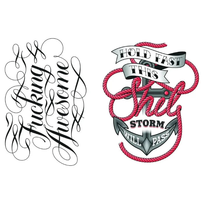 Ornate black and white F*Cking Awesome temporary tattoos design
