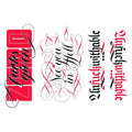 Red and black ornate gothic temporary tattoos with bold script lettering