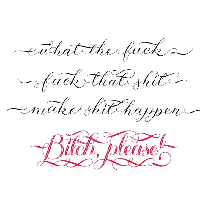 Black and red F*Cking Awesome temporary tattoos on white background