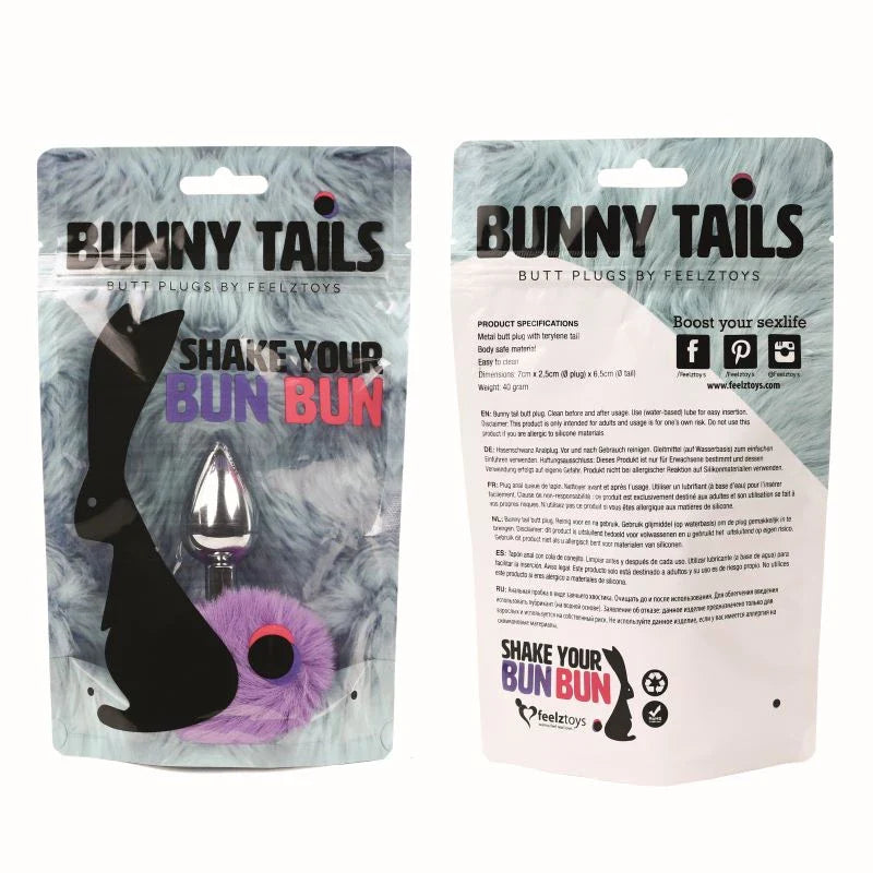 Purple FeelzToys Bunny Tails medium butt plug with soft faux-fur bunny tail