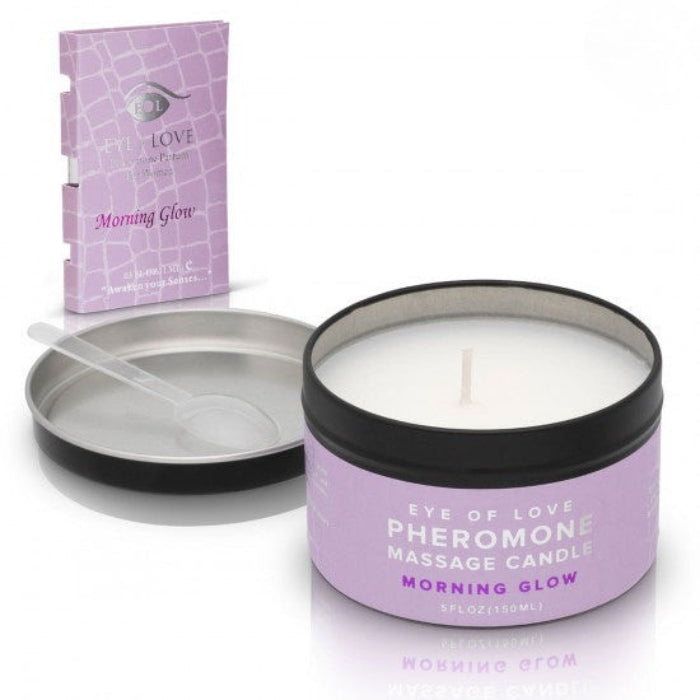 Lavender Eye of Love Morning Glow pheromone massage candle in tin