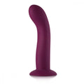 A sleek matte purple silicone anal plug with suction base and curved design for hands free use from lady jane adult shop