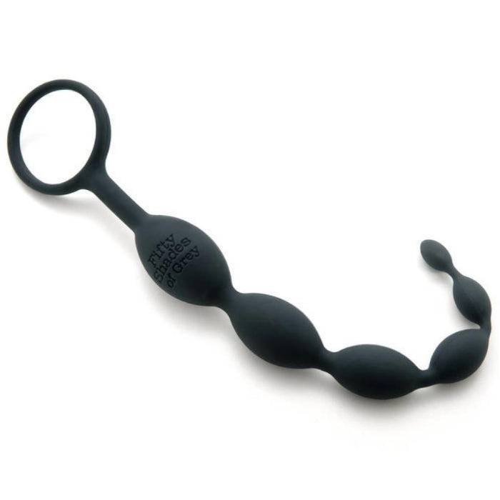 Black silicone anal beads with ring handle from Fifty Shades for pleasure intensified