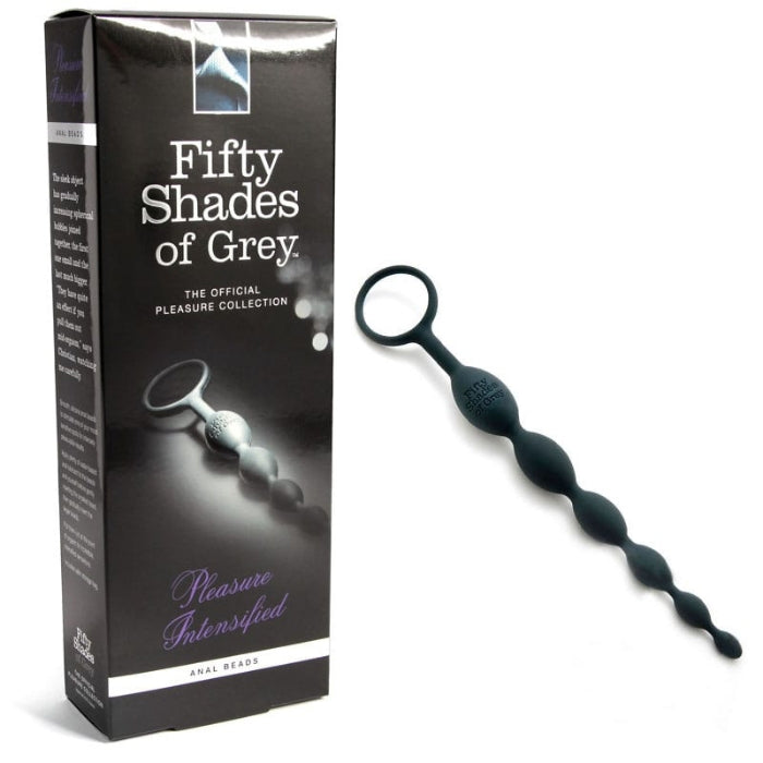 Fifty Shades Anal Beads in packaging for intensely pleasurable results with Pleasure Intensified