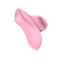 Pink finger vibrator with heart detail, silicone earbud holder, USB rechargeable