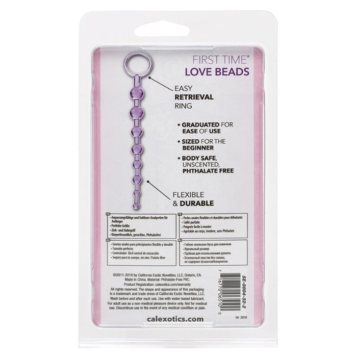 Calexotics First Time Love Anal Beads. are made of a durable, flexible PVC. The loop handle is noticeable on insertion, but is much needed for removal. For the ladies, this product can be used vaginally to increase both of your pleasure.