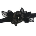 Black lace flower headband with pearl accent in Floral Garter - Black