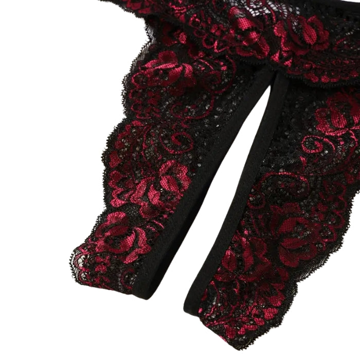 Lady Jane Adult Sex Shop | Floral Lace Crotchless G-String - Red/Black