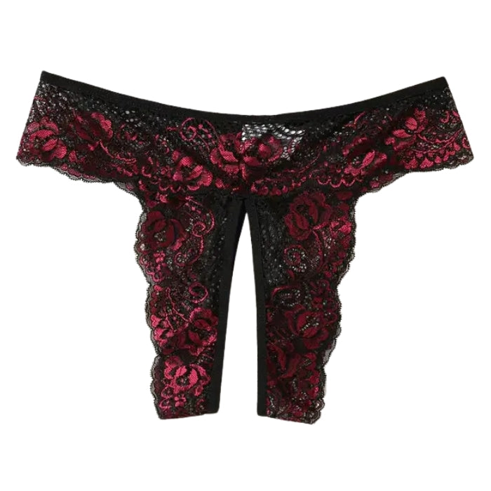 Lady Jane Adult Sex Shop | Floral Lace Crotchless G-String - Red/Black