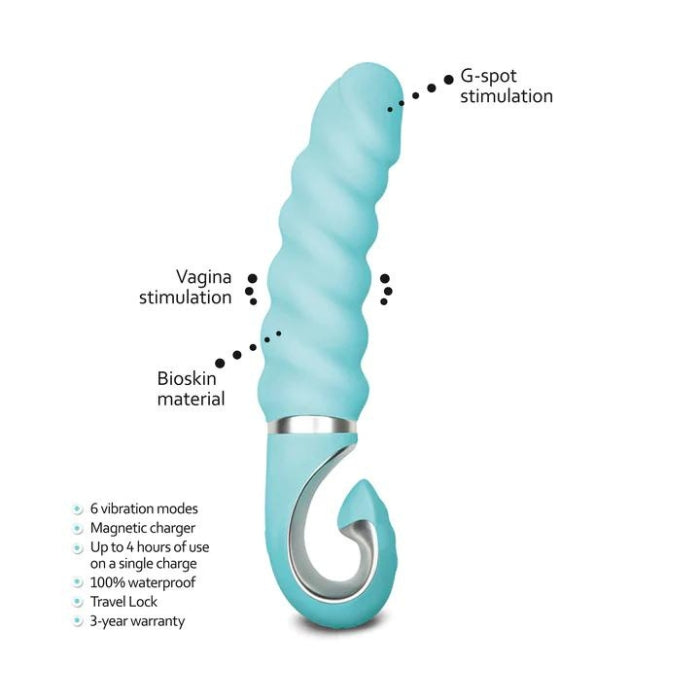 Teal G Jack 2 Vibrator - Tiffany Mint with bioskin material, features, and specifications