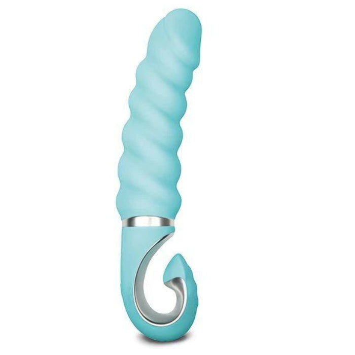 Teal G Jack 2 Vibrator in Tiffany Mint with spiral texture and bioskin material