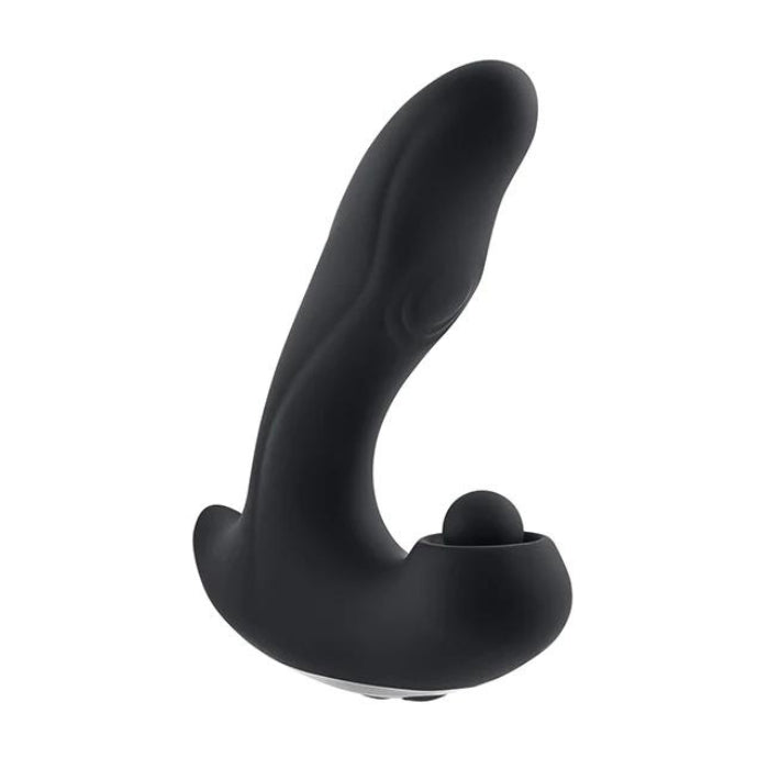 This well-crafted chunky shape features 3 distinct motors that work independently for maximum flexibility of combinations and experience. The main shaft is textured and angled with 10-speed vibration in the head and an intense 5-speed tapping function mid-way down. The ergonomic base, which has a 3-button control panel underneath, cradles a 5-speed pulsating ball in the end of its robust tip.  Completely water submersible, easy to clean and USB rechargeable.