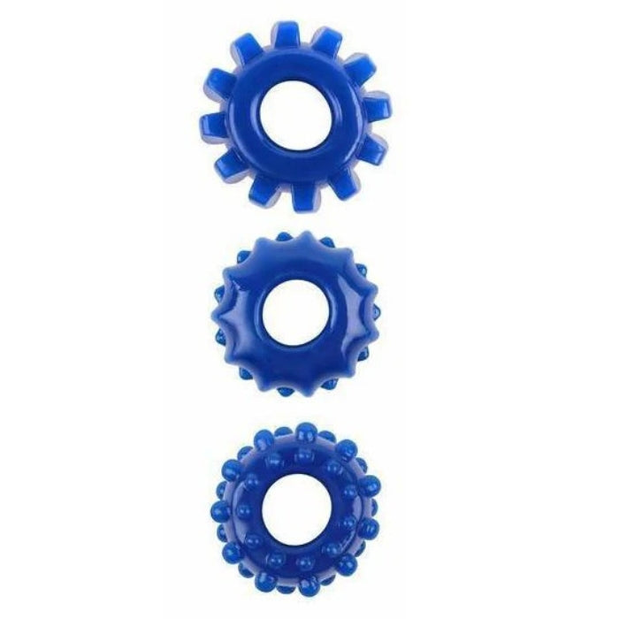 GK Power Gear Up 3 blue textured cock rings to feel harder stay harder