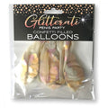 Glitterati penis party balloons pack with metallic rose gold penis confetti in clear plastic and black gold packaging