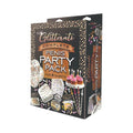 Glitterati penis party pack for 8 guests with black foil stamped box and gold glitter balloons cupcakes and confetti
