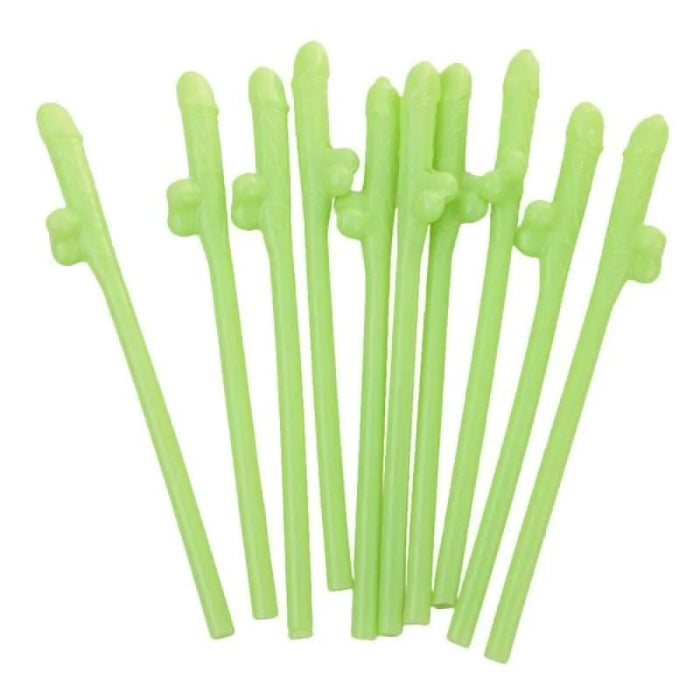 Lady Jane Adult Sex Shop | Glow In The Dark Penis Straws (10) | Category_Novelty & Games, Colour_Glow in the Dark,