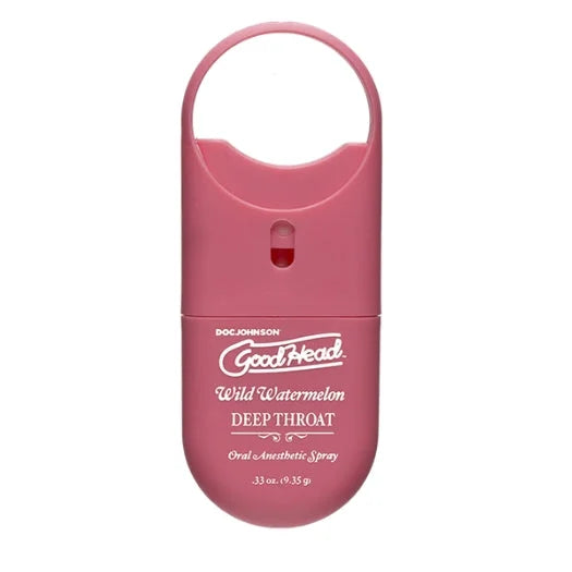 Pink doc johnson goodhead deep throat spray watermelon flavor oral anesthetic spray for gag reflex relief in compact design