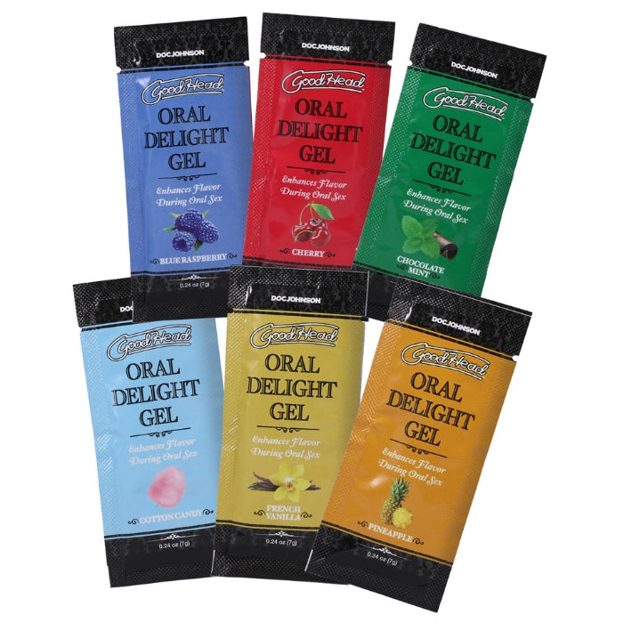 Try for yourself and see how this edible oral-sex enhancer turns foreplay into an unforgettable experience. Includes single-use packets of of each flavor: Blue Raspberry, Cherry, Chocolate Mint, Cotton Candy, French Vanilla, and Pineapple.