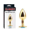 Gold Hi Basic Anal Plug with Round Gemstone Blue Base