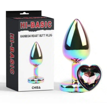Small Hi Basic Anal Plug Rainbow Heart with iris-colored gem facets