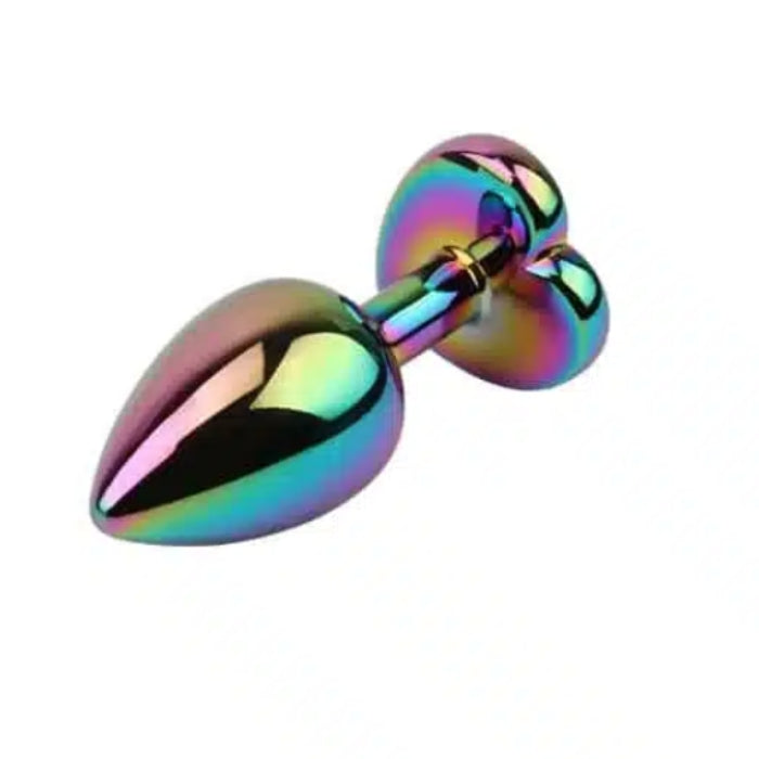 Small rainbow iridescent anal plug with heart base
