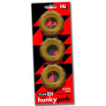 Stacking or stretching 3 pack non roll cock rings by hünkyjunk. The pack of three also makes gradual ballstretching easier, start with one, add more as you need more stretch or with one or two as a cockring and the others as a ballstretcher. Designed with a lube channel inside for less snag/pinch and a inner curve that flattens as you stretch to help keep the cock ring where you put it. Width: 2”/ 5 cm, Depth: .6/ 1.5 cm, Outer circumference: 6.75”/ 17 cm, Inner Circumference: 3”/ 8 cm.