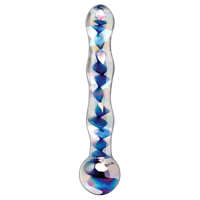 Icicles No.8  7" Glass Dildo - Blue Swirl. Elegant, upscale, and hand-crafted with amazing attention to detail, this luxurious line of glass massagers will leave you breathless. Each hand-blown Icicle glass wand is sleek and unique. The hypoallergenic glass is nonporous and body safe, and when cared for properly, is designed to last a lifetime. Run the wand under warm water to heat things up, or chill it under cold water for a cool sensation. 