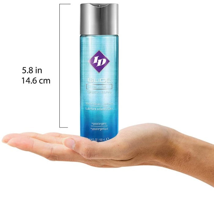 ID Glide is one of our most popular lubricants, provides you with all the moisture you could ask for in a water-based lubricant! Use it during intimate moments between you and your partner for an exceptional sensual experience. ID Glide is condom compatible. Safe to use with your adult toys and highly recommended. Non staining. FDA approved. 130ml