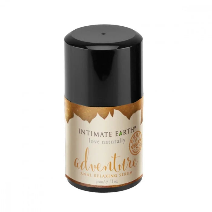 Intimate Earth Adventure Anal Relaxing Serum in sleek black bottle