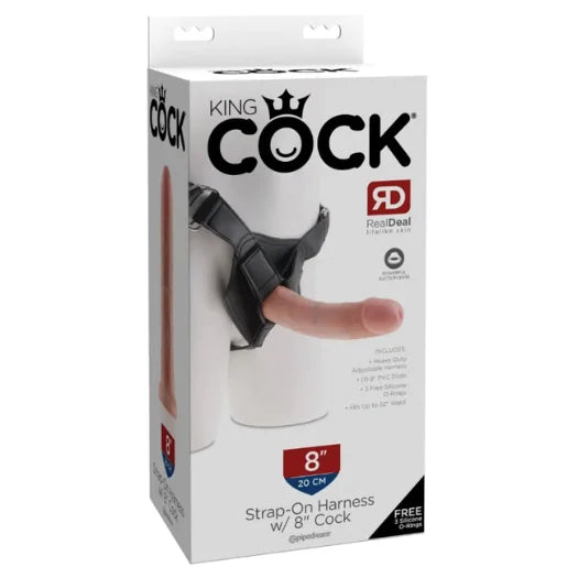 King cock dildo with 8 inch realistic silicone cock and adjustable harness for a secure fit in black