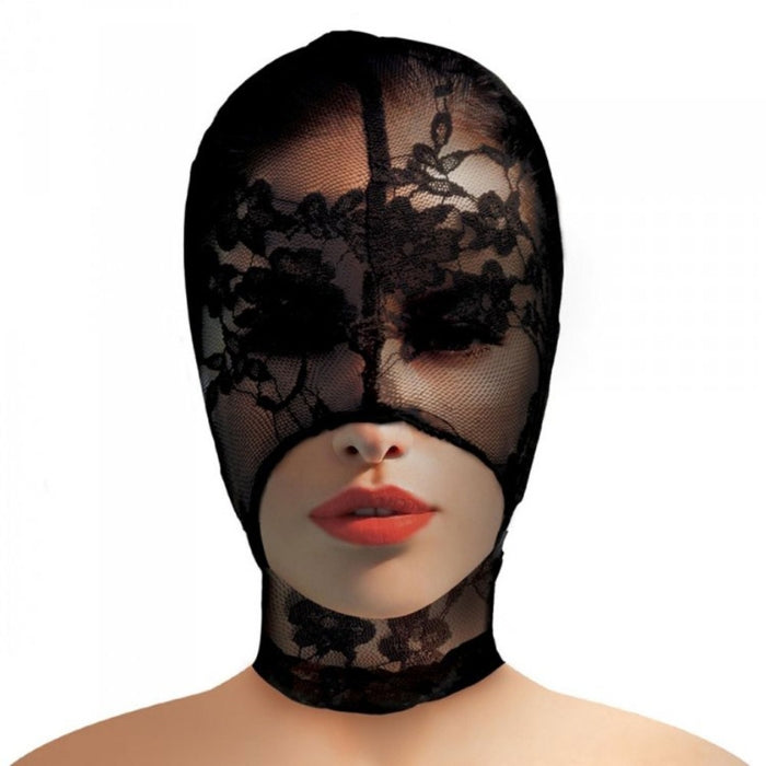The Lace Seduction Bondage Hood hides the features of your face while keeping your mouth exposed. With a one-size-fits-most design, it will fit comfortably on your face for long play sessions and is machine washable for easy care and cleaning. Wear this lacey bondage hood with your favourite bondage or fetish outfit, add it to any kinky fashion costume or bring it into the bedroom to spice things up! One size fits most.
