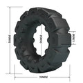 Laiden Crazy Bull Cock Ring in black with textured tread pattern and measurements