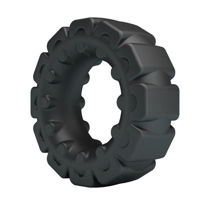 Laiden Crazy Bull cock ring in black rubber with tread ridges