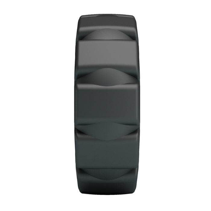 Laiden Crazy Bull black silicone cock ring with geometric texture